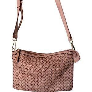 Genuine Leather Basket Weave Crossbody Lavender Made In Italy Adjustable Strap